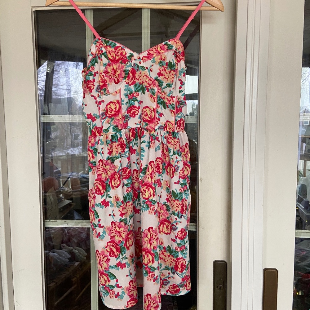 Vintage Wet Seal Babydoll Floral Mini Dress Bodice Piping Coquette Romantic Sz S